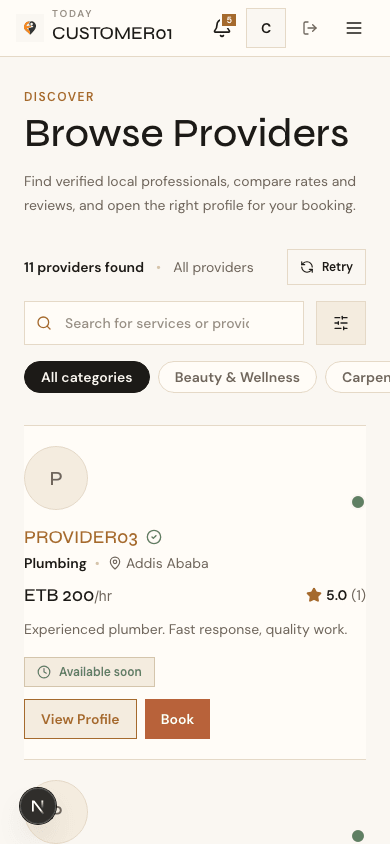 Enderase mobile provider discovery screen