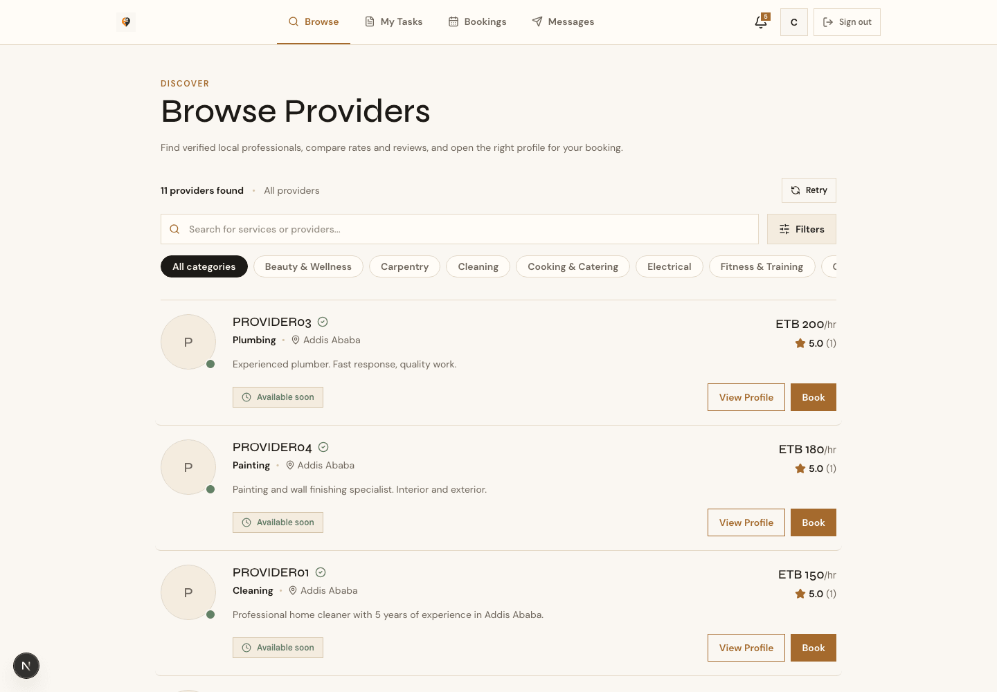 Enderase customer provider discovery screen